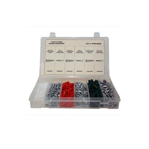 Anchor & Sheet Metal Screw Assortment, Plastic (Anchors), Zinc Plated Finish, 450 PCS